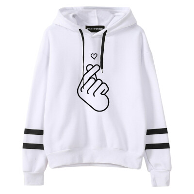 

Women Sweatshirt K pop B t s Finger Heart Printed Hoodie Long Sleeve