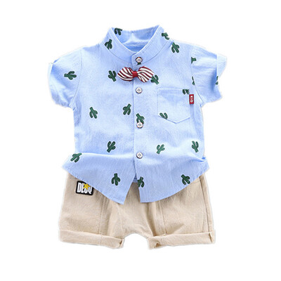 

Kid Boys Short Sleeve Sets Summer Cartoon Cactus Print Tops Blouse T-shirtShorts Casual Outfits Sets