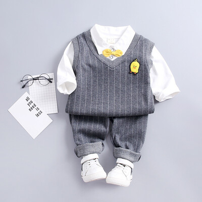

2019 New Autumn Baby Boy Set Long Sleeve Gentleman Soft Cotton T-Shirt TopsStripe VestLong Pants Trousers Toddler Outfits