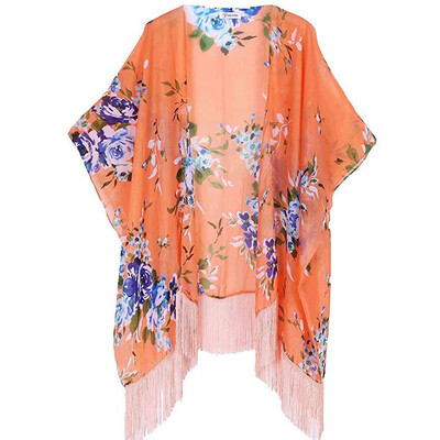 

2019 Summer Womens Sexy New Style Elegant Fashion Design Chiffon Print Kimono Cardigan Bikini Blouse Sun Protection Clothing