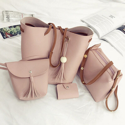 

4PcsSet Women Faux Leather Handbag Shoulder Bag Tote Purse Messenger Handbag