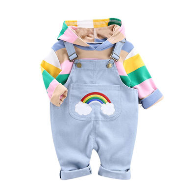 

Cute Girls Clothes Autumn Outfits Long Sleeve Striped Hoodie SweatshirtStrap Trousers Casual Sets