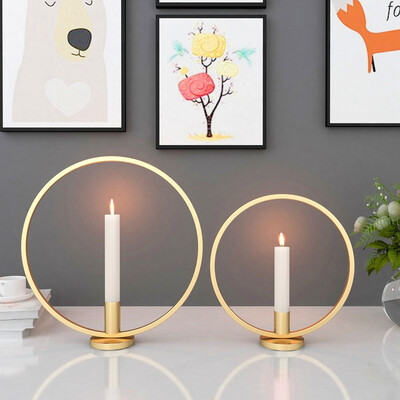 

Modern Art 3D Gold Round Metal Candlestick Wall Candle Holder Geometric Tealight Wedding Home Party Banquet Decor Ornaments