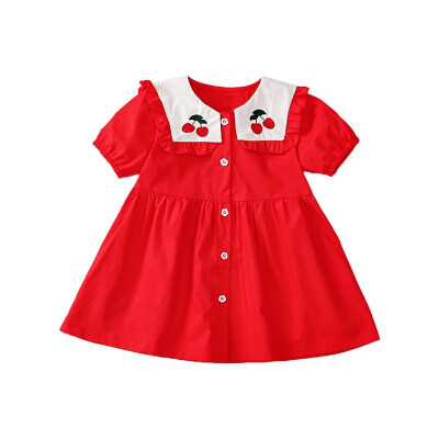 

Red Baby Girls Dress Fruit Cherry Kids Dress For Girls Pattern Short Sleeve Cotton Kids Clothes Toddler Sundress