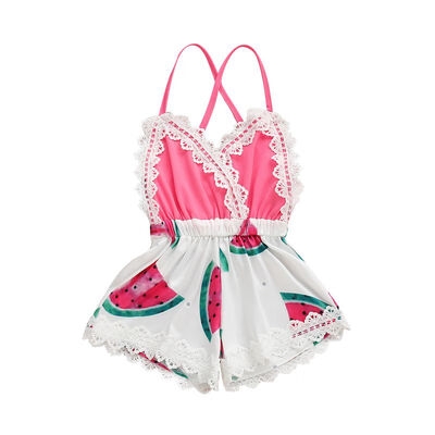 

Newborn Baby Girl Clothes Sleeveless Strapped Watermelon Printed Summer Lace Romper Baby Toddler Baby Clothes Outfit