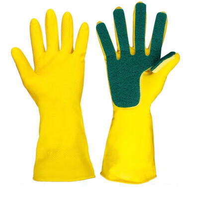 

Reusable Kitchen Cleaning Gloves Rubber Sponge Fingers Latex-made Household Use Medium for Dishwashing