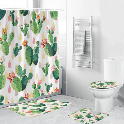 

Gobestart 4PCS Non Slip Toilet Polyester Cover Mat Set Bathroom Shower Curtain