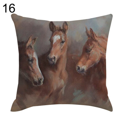 

Realistic Horse Print Cotton Linen Square Cushion Cover Home Decor Pillow Case