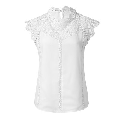 

Summer 2019 Womens Tops And Blouses Lace Patchwork Sleeveless Solid Shirt Women Blouse Blusas Roupa Feminina Chiffon Shirts