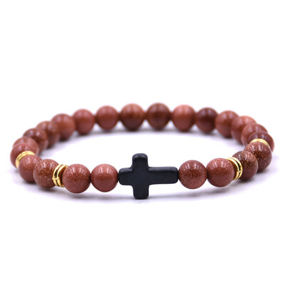 

Vintage Natural Stone 18 Colors Cross Charms Beads Bangles Bracelet