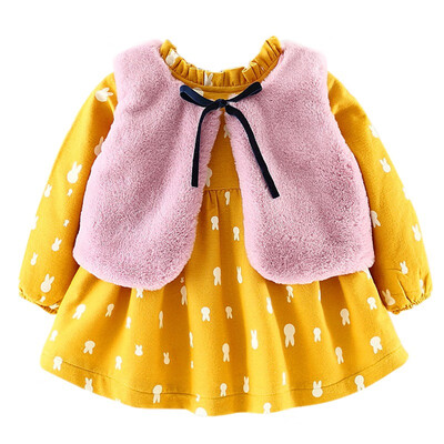 

Kids Dress For Girl Clothes Winter Plus Velvet Faux Fur Vest Bow Design Kids Dress for Princess Girls Clothes