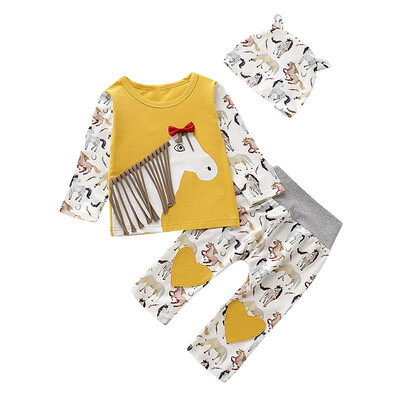 

Fashion Baby Girl Boy Long Sleeves Patchwork Animal Print Autumn T-shirt Tops Trousers With Hat Outfits Clothes