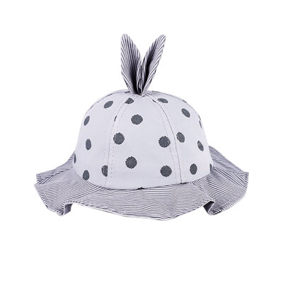 

2-7Y Autumn Baby Girls Hats Dot Stripe Print Bucket Hats With Ear Design Reversible Sun Headwear Caps