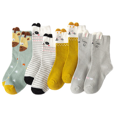 

4 Pair Cotton Newborn Baby Socks Winter Warm Baby Boy Girl Socks Cartoon Animal Print Infant Toddler Kids Anti Slip Floor Sock