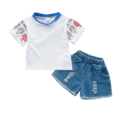 

Baby Girl clothes summer print short sleevedenim shorts suit cute 2pcs