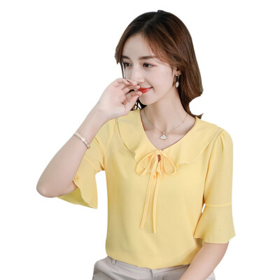 

Women Blouses Tops Fashion wild Flare Sleeve chiffon shirt 2019 Women elegant casual lady Blouse