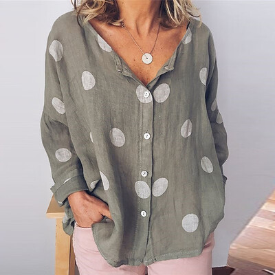 

Fashion Polka Dot Printed Blouse Women Casual Shirt Long Sleeve V Neck Buttons Loose Women Blouses Tops Basic Blusas 2019 New