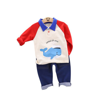 

0-4T Spring Autumn Casual Baby Long Sleeve Cartoon Printing Top And Jeans Kids Two-piece Outfit Set