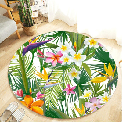 

Toponeto Tropical Plant leaves Pattern Round Flannel Bathroom Kitchen Carpet 80cm