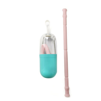 

Portable Travel Reusable Collapsible Drinking Silicone Straws With Cleaning Brush And Carrying Capsule Case