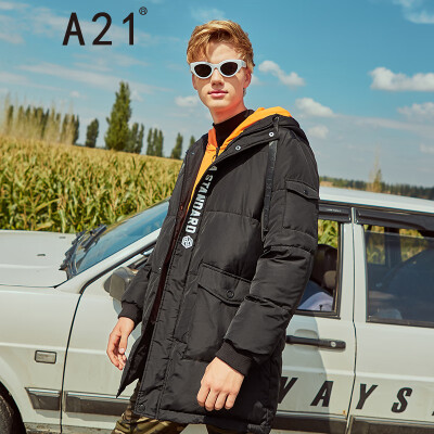 

A21 2018 autumn&winter new mens street color letter cotton hooded long-sleeved long cotton tidal mens jacket 4831119006 red 18596AXXL