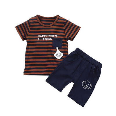 

Summer Baby Boys Girls Short Sleeve Stripe Letter Print Tops T-shirt Shorts Toddler Casual Outfits Sets