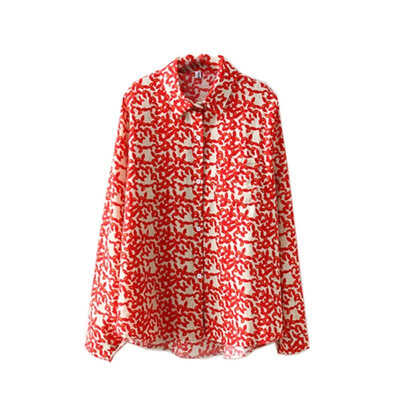 

Summer Women Long Sleeve Shirts Fitness Floral Print Beach Style Blouse Tee Casual Turn-down Collar Tops