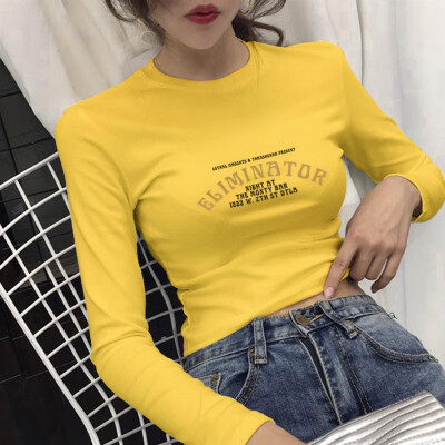 

Women T-Shirt Long Sleeve Letter Print Tees Female O-Neck Slim Tops Casual Ladies Autumn Tee Shirt