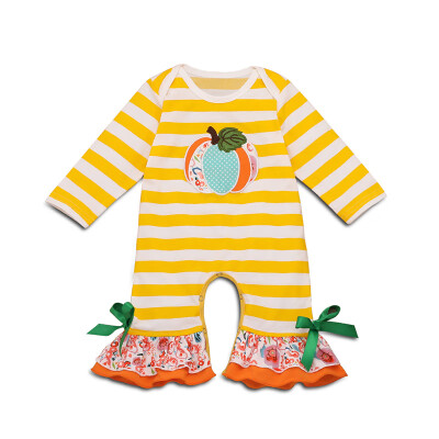 

hilittlekids Spring Autumn Casual Jumpsuits Baby Girl Printing Long Sleeve Striped Rompers Kids
