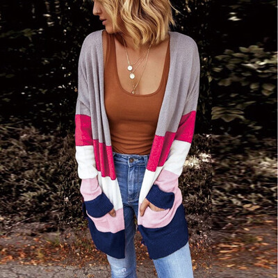 

Toponeto Women Ladies Fashion Color Block Cardigan Long Sleeve Jumper Sweater Cardigans