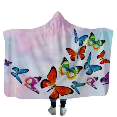 

Wearable Blanket Butterfly Printed Hooded Blanket For Adults Sherpa Fleece Winter Throw Blanket Hoodie Blanket Travel Mantle