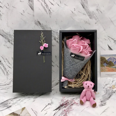 

5color Valentines Day Hardcover Soap Flower Gift Set DIY Rose Soap Birthday Gift for Mothers Day Girlfriend Gift Handmade Soap