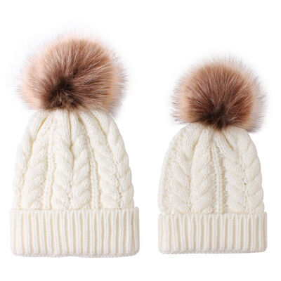 

Womens Mother Baby Matching Knitting Pom Bobble Hat Kids Winter Warm Beanie Cap