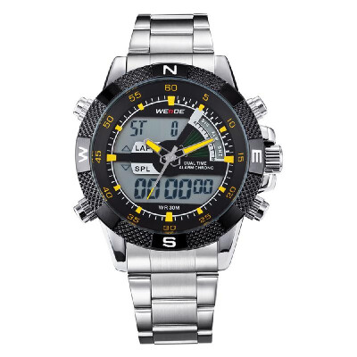 

WEIDE WH1104 Dual Display Two Movement Quartz Digital Men Watch 3ATM Waterproof LCD Backlight Date Week Month Alarm SPL Split Time