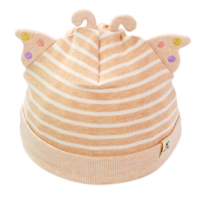 

Baby cap for girls spring new baby striped head cap cotton soft two ear cute fetal cap for 0-3M