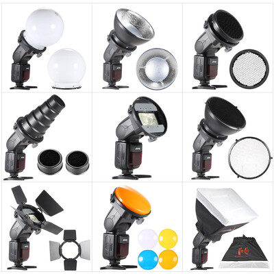 

9 in 1 Speedlite Accessories Kit with Universal Mount Adapter Barndoor 2030cm Softbox 2 Honeycombs Mini Reflector Conical Sn