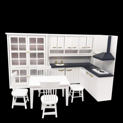 

〖Follure〗Miniature Kitchen 112 Mini Dollhouse Mini Kitchen Dining Table&Chair Cabine