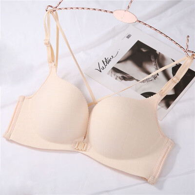 

New Fashion Alphabet Wire Free Bras Sexy Lingerie Breath Skin Cotton Bralette Underwear Women Seamless Push Up Front Buckle Bra