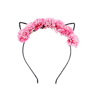 

Cute Girl Cat Ear Shape Flower Headband Hair Band Fluffy Hair Hoop for Party Wedding Daily Decor