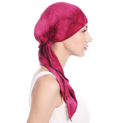 

2019 Print Women India Hat Muslim Ruffle Cancer Chemo Beanie Scarf Turban Two Tail Wrap Cap daily wear 5 Colors Freeshipping