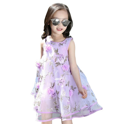 

Cute Kid Girls Flower Purple Dresses Summer Sleeveless Princess Casual Costume Kids Clothes