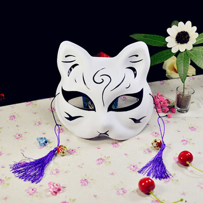 

Half Face Fox Mask Japanese Anime Hand Painted Kitsune Halloween Cosplay Mask Portable Party Mask