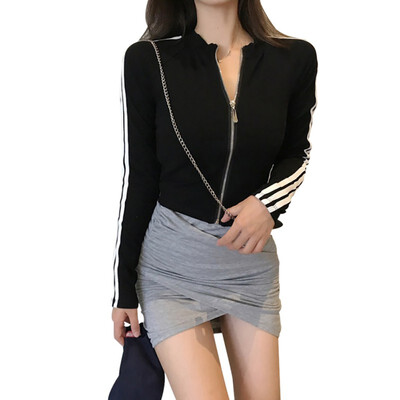 

Black Jacket Women Fashion Sunscreen Casual Solid Color Slim Jacket Zipper Pockets Stand Collar Simple Casual Jacket Coat