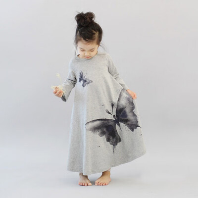 

2017 1pcs New Girls Dress Spring Autumn Childrens clothing cute butterfly long sleeve 2 colors cotton dresses Hot sale