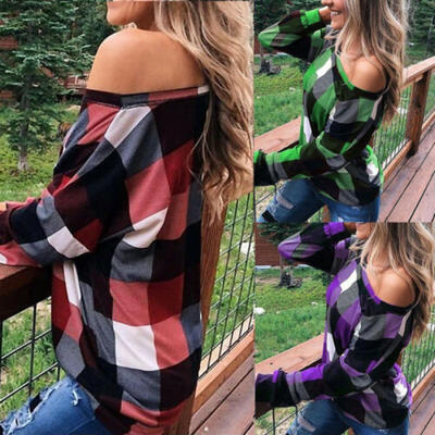 

Womens Off Shoulder Pullover Top Baggy Sweatshirt Sports Blouse Casual T-Shirts