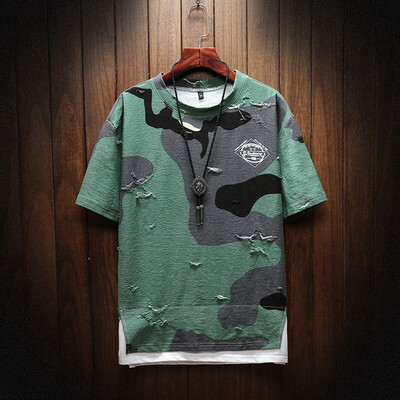 

Toponeto Mens Summer New Style Fashion Round Collar Camouflage Short Sleeves Blouse Top