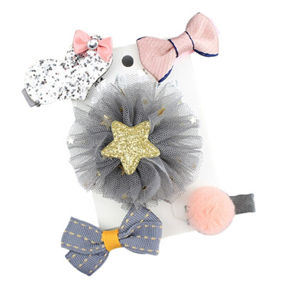 

5Pcs Girls Princess Barrettes Hair Accessories Kid Hair Clips Cute Cartoon Bow Design Children Hairpins