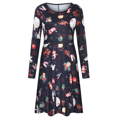 

Tailored Womens Stylish O Collar Splice Print Long Sleeve Dress Long Dress
