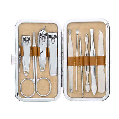 

10Pcsset Stainless Steel Manicure Set Nail Clippers Cleaner Grooming Kit Nail Care Nail Trimmer Set