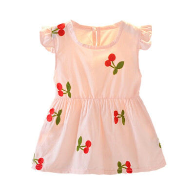 

Summer Baby Girls Dress Cute Floral Print Flare Sleeve Dress Cotton Kids Toddler Sleeveless Sundress